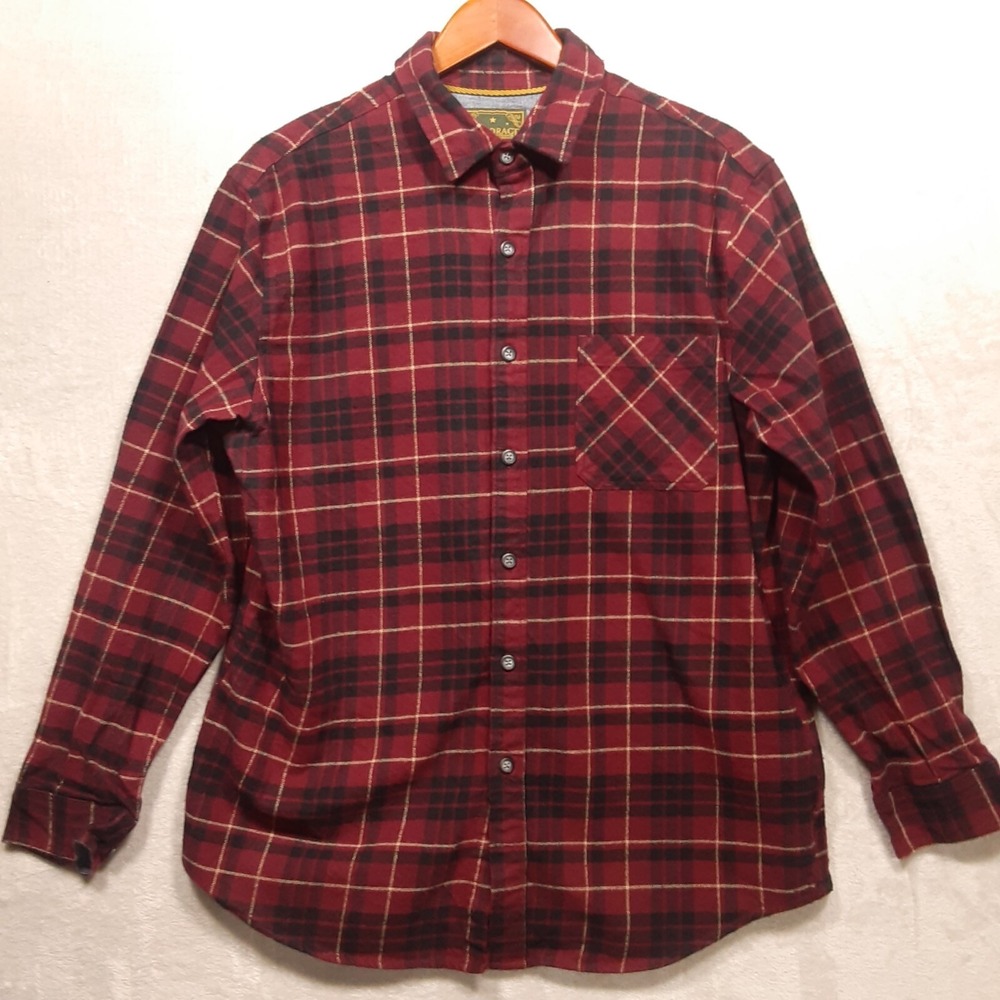 Anchorage Expedition Mens Flannel Shirt Sz.Large/Burgundy-Black Plaid